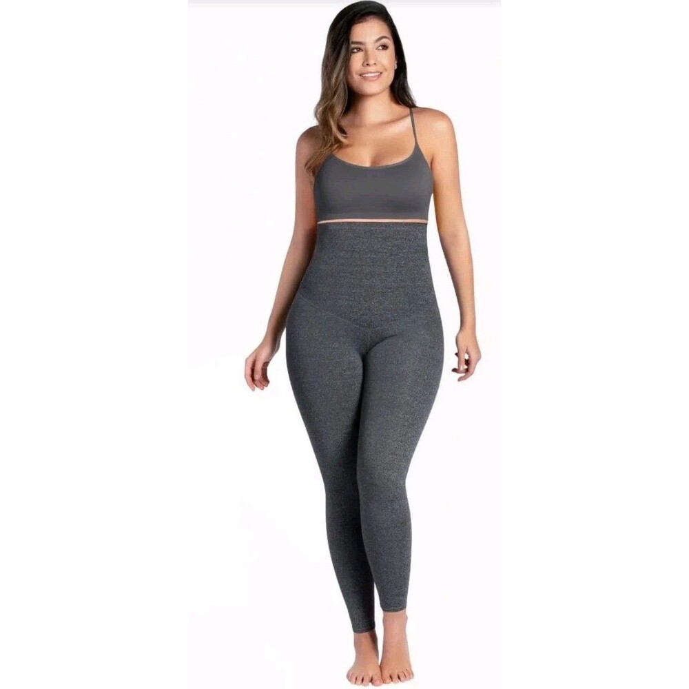 Curveez Womens Sz L Curvy Shaping High Waist Legging Gray CUR48819 Slimming Firm